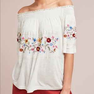 NWT Ranna Gill Washoe White Embroidered Off Shoulder Top Anthropologie Sz S
